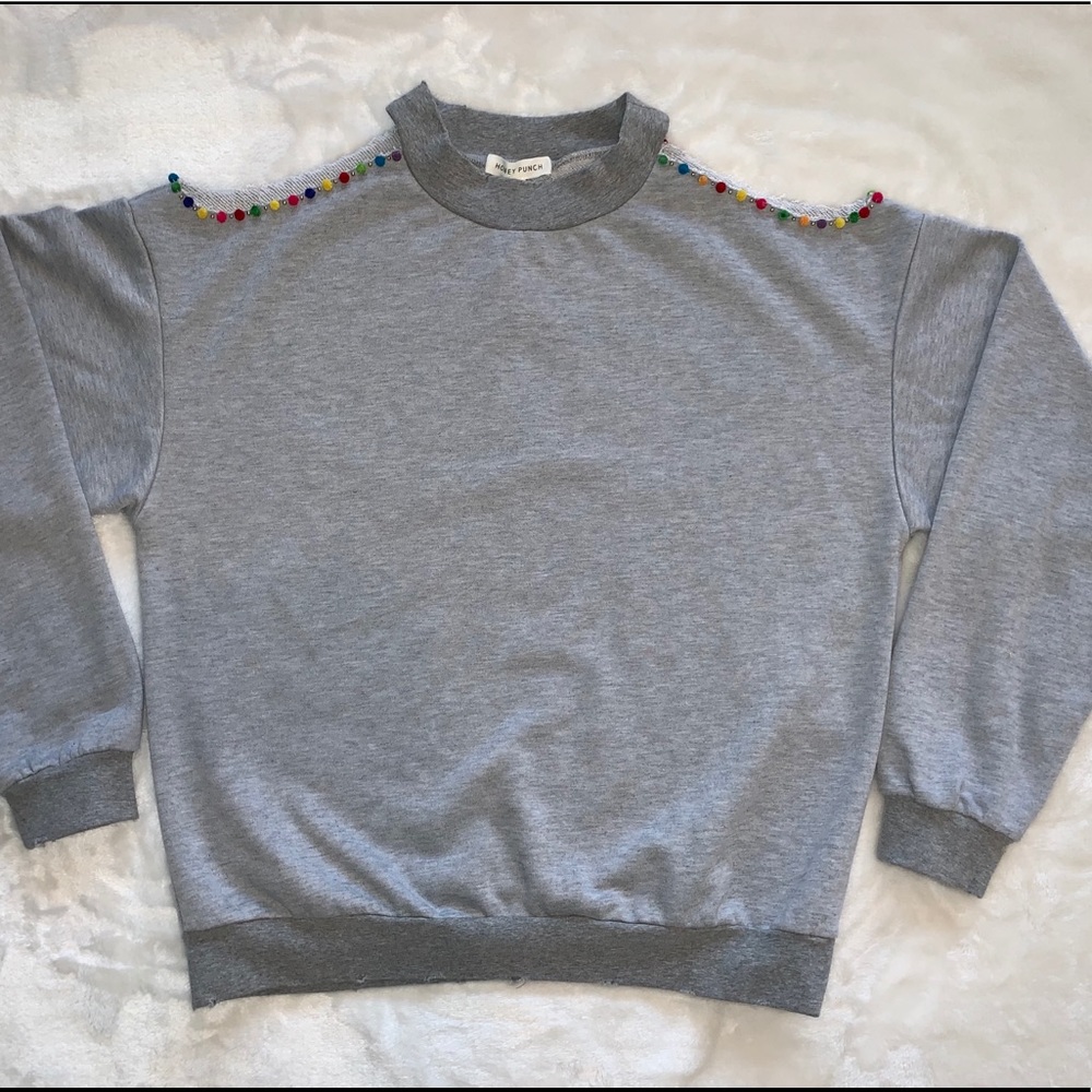 Honey Punch Gray Shoulder Cut Out Sweatshirt